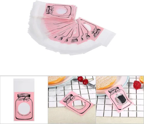 Vista 5 de Alvinlite Bolsa de caramelos, 100 unidades/paquete de galletas de plástico para embalaje de galletas, dulces, artículos pequeños (rosa)