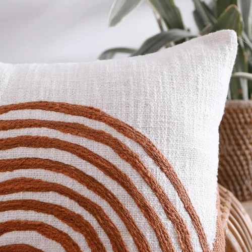 Vista 5 de Labhanshi Funda de almohada copetuda blanca y marrón, Boho, 18 x 18 pulgadas