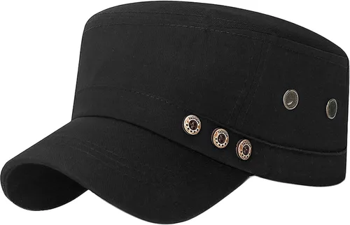Vista 8 de Gorra militar unisex, estilo cadete, ajustable, de algodón lavado, con parte superior plana, gorra de béisbol