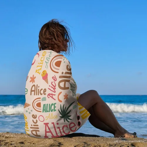 Vista 4 de Toallas de playa personalizadas para niños y adultos, regalos personalizados con nombre, toalla de playa de microfibra de gran tamaño de secado