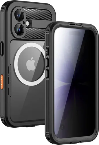Vista 13 de Lanhiem Funda magnética impermeable para iPhone 16, protector de pantalla de privacidad integrado, compatible con MagSafe, funda antiespía de cuerpo
