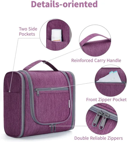 Vista 6 de Narwey - Neceser de viaje colgante, organizador de maquillaje y productos cosméticos para mujeres y hombres, Aa-morado., L