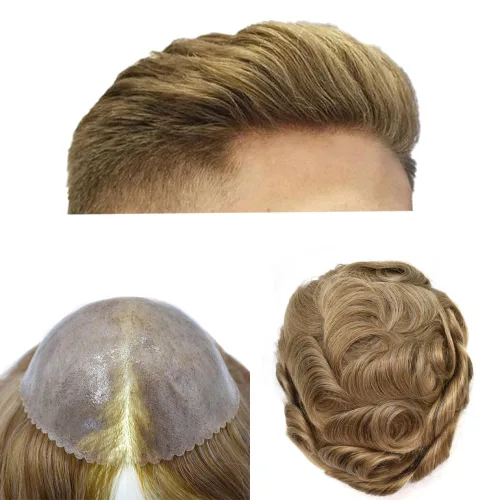 Vista 35 de Toupee - Sistema de pelo de poliuretano para hombre, repuesto completo de pelo de polietileno para hombres (8 x 10 pulgadas, 1 negro azabache)