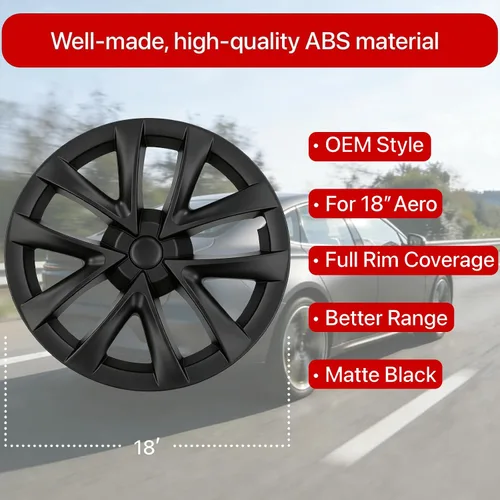 Vista 2 de KAVANIC 4 piezas de tapacubos para Tesla Model 3, cubiertas de rueda de 18 pulgadas, tapa de rueda mate negra con logotipo de estilo arácnido