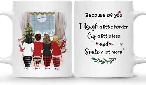 Vista 19 de Gossby Taza de café de Navidad personalizada para amigas, regalos de amistad personalizados para mujeres con diseño, nombre, regalos de mujer