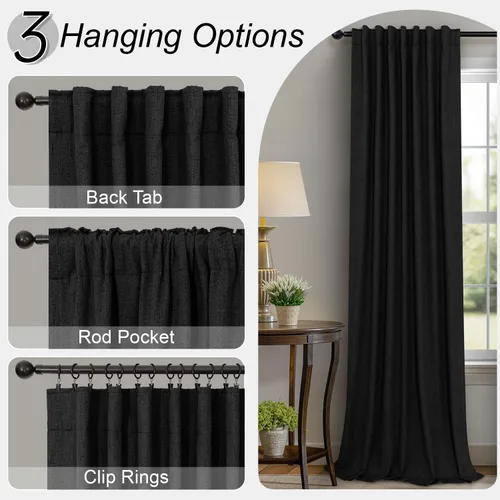 Vista 5 de Cortinas opacas de 45 pulgadas de largo, 2 paneles, Burg, para dormitorio, ventanas pequeñas, bolsillo, estilo granja moderna, aspecto de lino