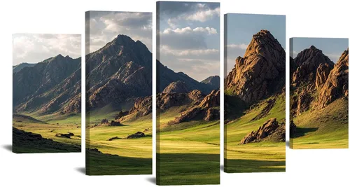 Vista 16 de VOCBAN Canvas Wall Art for Bedroom - 5 Large Oversize Modern Boho Neutral Room Decor - Mountain Moon Abstract Nature Artwork for Living Room Dining