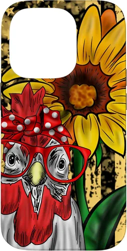 Vista 17 de iPhone 16 doméstico pollo vidrio bandera americana girasol retro divertido caso