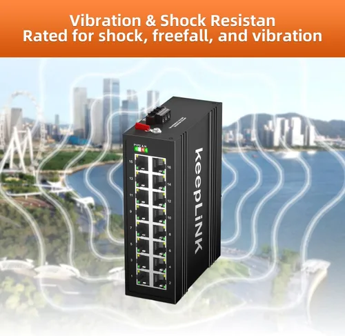 Vista 6 de Conmutador Gigabit industrial de 16 puertos, interruptor endurecido con riel DIN Ethernet no administrado, IP40, rango de temperatura