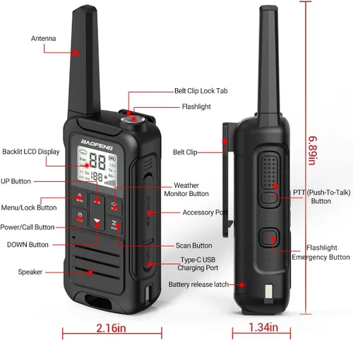 Vista 8 de Walkie Talkies de Largo Alcance Recargables para Adultos, Baofeng F22 FRS Radio Walky Talky Walkie-Talkie Familiar con Linterna Batería de 1400 mAh