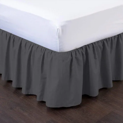 Vista 17 de Falda de cama individual negra para falda de cama con volantes con caída de 16 pulgadas, tela de tres lados ajustable con volantes suaves y sedosos