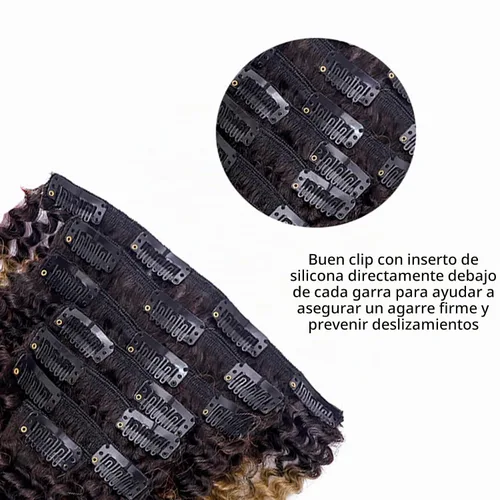 Vista 5 de Anrosa Kinkys - Extensiones de cabello humano rizado con clip, 3C 4A, extensiones de cabello natural afro rizado con clip, extensiones de cabello