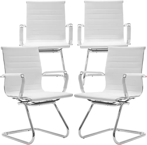 Vista 42 de Juego de 2 sillas de sala de conferencias, sillas de sala de espera con brazos, sillas de recepción de piel sintética sin ruedas, sillas de Negro