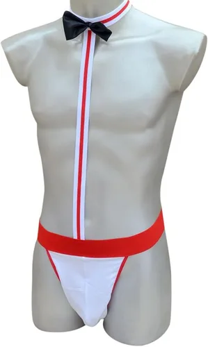 Vista 5 de Novedad tanga de camarero Mankini sexy disfraz de lencería ropa interior para hombre fácil de usar para mujeres para sexo (rojo, talla única)