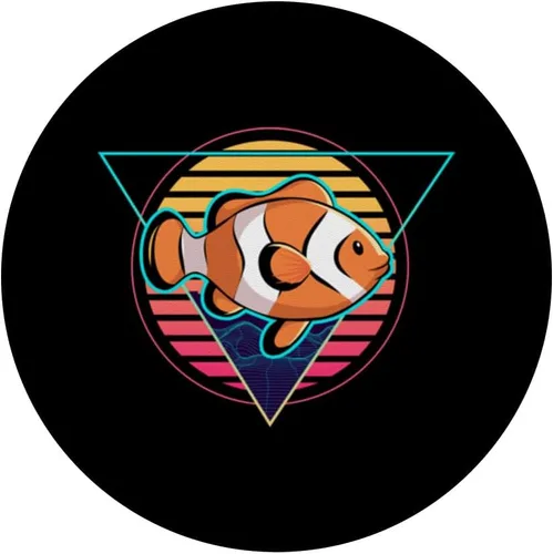 Vista 3 de Clown Fish Futuristic Synthwave Vaporwave Aquarium Clown PopSockets Adhesive PopGrip