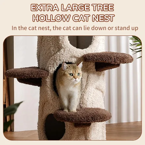 Vista 4 de RPZ Árbol para gatos de madera maciza de lujo de 54.7 pulgadas para gatos pequeños a medianos, poste rascador de madera natural con rama real