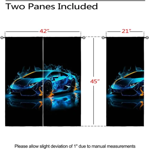 Vista 3 de Cortinas opacas de automóvil de carreras para niñas y niños, decoración del hogar, automóvil deportivo de velocidad extrema 3D, con ojales