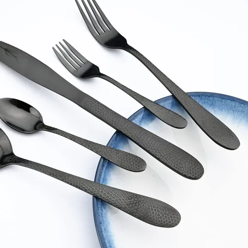 Vista 3 de Juego de cubiertos de acero inoxidable 18/10 de 5 piezas, cuchillo de cocina negro, tenedor, cuchara, vajilla para fiesta, cena, cubiertos, servicio