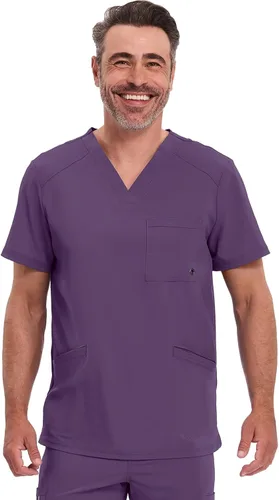 Vista 18 de Cherokee Infinity Men's V-Neck Scrub Top with 3 Pockets and 360° Stretch Negro