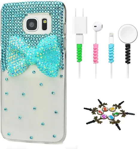 Vista 13 de Sparkle Funda compatible con Samsung Galaxy J2 Prime – Elegante funda con diseño de lazo 3D hecha a mano con protector de cable [4 unidades] – Rosa