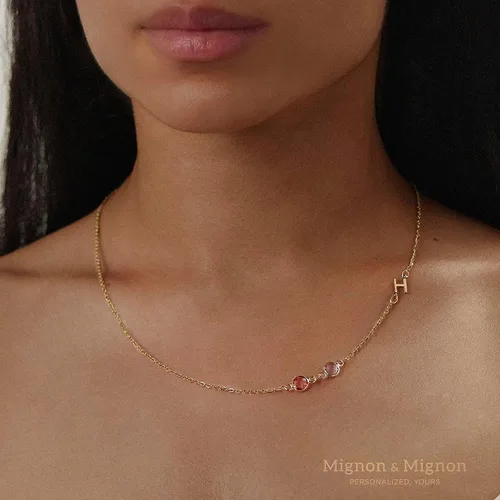 Vista 5 de MignonandMignon Collar personalizado con piedra natal, joyería familiar personalizada con iniciales, regalo de amistad para mujeres, mejor amiga