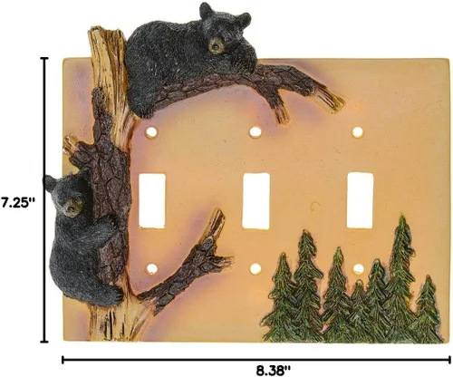 Vista 7 de Black Bear - Cubierta de triple interruptor para decoración del hogar, árbol de escalada de oso de vida silvestre, caza rústica con tornillos