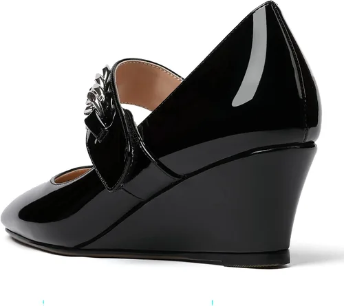 Vista 7 de WAYDERNS Zapatos de tacón bajo Mary Jane con cordones y cadena de metal con punta cuadrada para mujer, zapatos de tacón bajo, 2 pulgadas