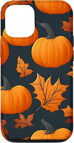 Vista 26 de iPhone 16 Pumpkins Black And Orange Plaid Fall Leaves Autumn Halloween Case