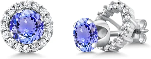 Vista 141 de Gem Stone King Aretes redondos de plata de ley 925 de 0.236 in con piedra natal extraíble para mujer