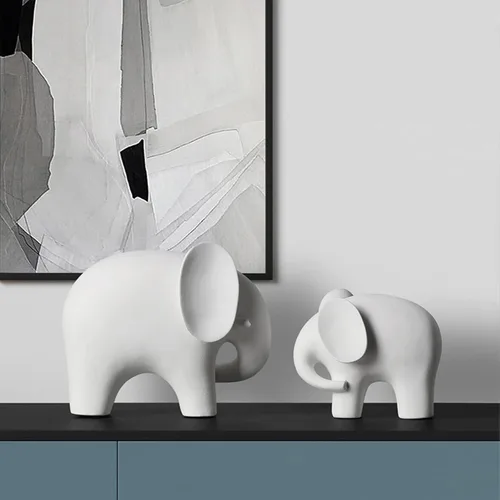 Vista 4 de Decoración de estatua de elefante, figuras de elefante de cerámica simple, decoración creativa para el hogar para sala de estar, estilo moderno