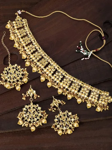 Vista 3 de Gold Plated Kundan Jewelry Necklace With Earring Set For Women