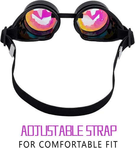 Vista 5 de Gafas caleidoscopio para raves trippy psicodélico steampunk con lentes de cristal de difracción de prisma arcoíris