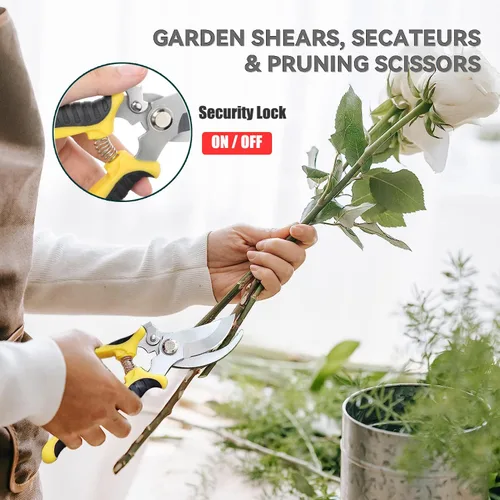 Vista 5 de Tijeras de podar, paquete de 3 tijeras de jardín, podadoras de mano, tijeras de jardín de acero inoxidable, podadoras para jardinería, tijeras