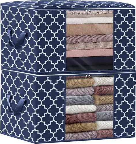 Vista 21 de ISELIFE Bolsas de Almacenamiento 100L Paquete de 2 Bolsas Grandes para Mantas y Ropa, Contenedores de Organización y Almacenamiento para Ropa