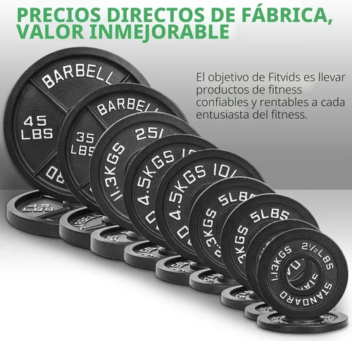Vista 6 de Fitvids 2-Inch Olympic Cast Iron Weight Plate for Strength Training & Weightlifting, Multiple Sizes