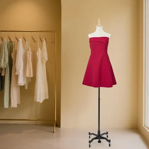 Vista 5 de Forma de vestido ajustable, maniquí de costura femenina, base de modelo de cuerpo rodante móvil, ruedas desmontables, soporte de exhibición de ropa