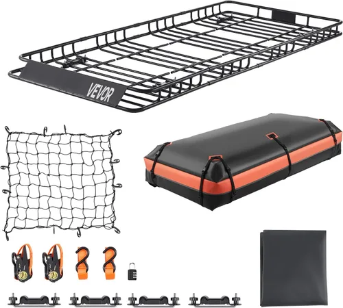 Vista 10 de VEVOR Cesta de Carga para Portaequipajes de Techo, 64" x 39" x 6" Transportador de Carga para Techo con Extensión, Acero Resistente de Servicio