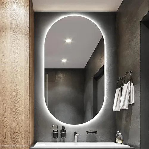 Vista 7 de DRSM Wall Mounted Mirror Oval Mirror Lighting LED Technology Backlit Bathroom Mirror Light Makeup Mirror Hallway Bathroom Mirror