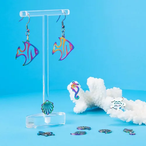 Vista 5 de 20 colgantes con temática oceánica de acero inoxidable con diseño de arco iris, dijes multicolor para hacer joyas, collares, aretes, pulseras