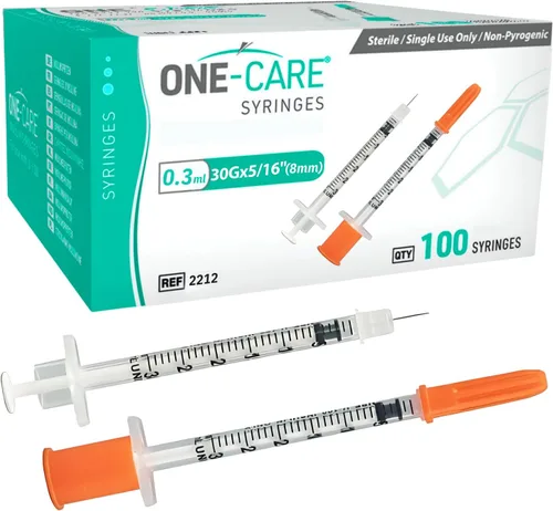 Vista 9 de Jeringa ONE-CARE de 0.0 fl oz/cc, 30G x 5/16" (8mm), tapa naranja, 100 piezas/caja Fine Tip, Home & Lab Use, Clear Barrel, Bold Scale, Smooth