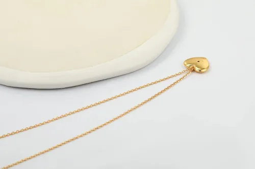Vista 9 de Cowlyn Collar con colgante de corazón de amor, cadena de perlas chapada en oro de 14 quilates, gargantilla de doble capa, colgante de barra
