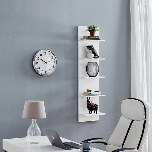 Vista 5 de Danya B. Estantería vertical decorativa para montaje en pared - Estantes de columna modernos (blanco)