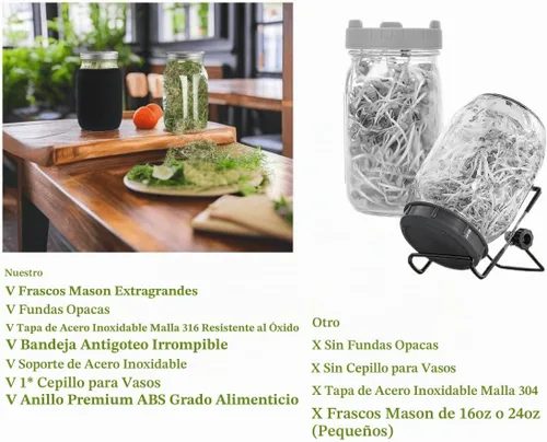 Vista 3 de Lulonpon Kit de germinación, kit de tarro de germinación de semillas de una pieza, tarros Mason de boca ancha con tapas de brotes de pantalla