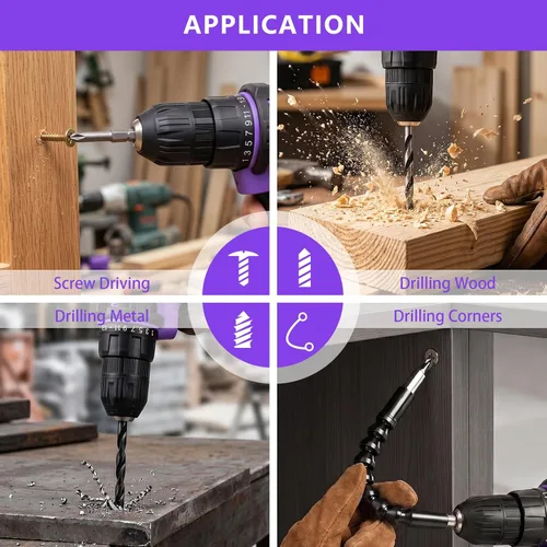 Vista 7 de Purple 20V Cordless Drill Electric Drill set, Electric Screwdriver with 2 Batteries & Charger, 3/8" Keyless Chuck, 25+1 Torque 2-Speed Hammer Drill