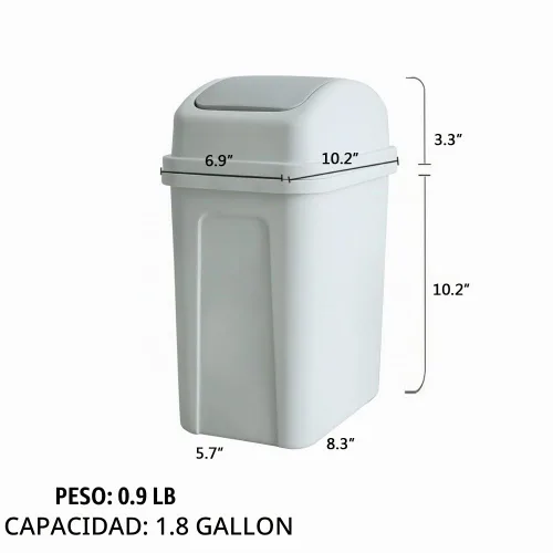 Vista 2 de Teyyvn Bote de basura de plástico de 1.8 galones, bote de basura pequeño Gris