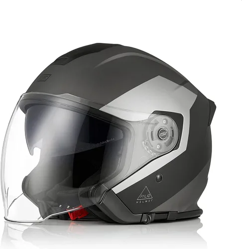 Vista 8 de ORIGINE Casco de motocicleta de cara abierta 3/4 con doble visera para scooters, aprobado por DOT