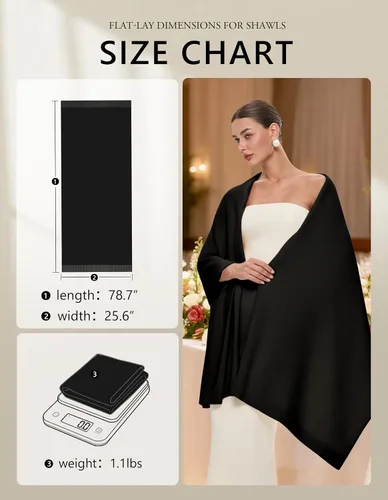 Vista 6 de PULI Bufanda y chal tipo pashmina para mujer, accesorio para vestido de noche, gran bufanda manta larga, chal para boda nupcial de invierno