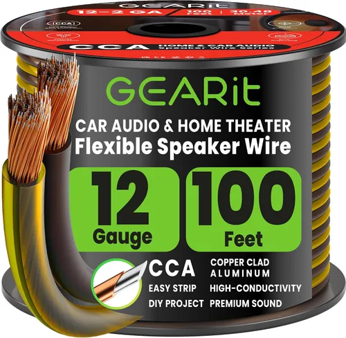 Vista 9 de GEARit Cable de altavoz de calibre 12, cable de altavoz de 20 pies para audio de automóvil, cine en casa, CCA (negro) Cable de altavoz negro