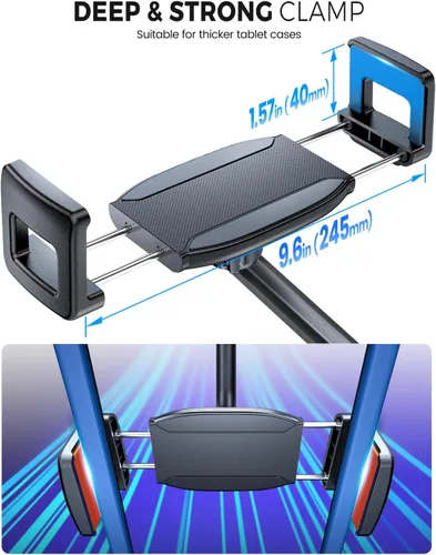 Vista 2 de eSamcore Abrazadera para tableta ampliada, clips de montaje de profundidad de 1.57 pulgadas para funda gruesa, ajuste de rótula de 0.669 in