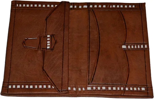 Vista 3 de Cartera de cuero marroquí hecha a mano con doble pliegue grande vintage exquisito práctico chocolate